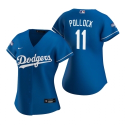 Women Los Angeles Dodgers 11 A J  Pollock Royal 2020 World Series Champions Replica Jersey