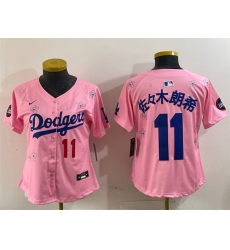 Women Los Angeles Dodgers 11  u4F50 u3005 u6728 u6717 u5E0C Pink 2025 Tokyo Series Limited Stitched Baseball Jersey