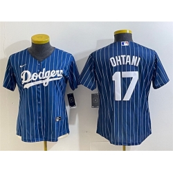 Women Los Angeles Dodgers 17 Shohei Ohtani Navy Stitched Jersey 28Run Small 29