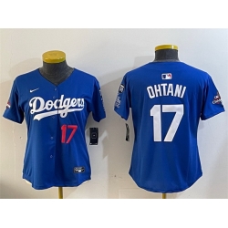 Women Los Angeles Dodgers 17 Shohei Ohtani Royal 2024 World Series Champions With Fernando Memorial Patch Alternate Limited Stitched Baseball Jersey 28Run 