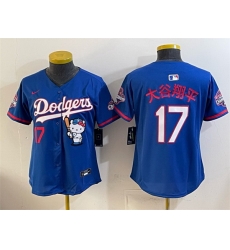Women Los Angeles Dodgers 17 Shohei Ohtani Royal Hello Kitty Night 2025 World Series Champions Patch Stitched Baseball Jersey Women Los Angeles Dodgers 17 Shohei Ohtani Royal Hello Kitty Night 2025 World Series Champions Patch Stitched Baseball Jersey