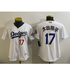 Women Los Angeles Dodgers 17 Shohei Ohtani White 2026 Gold Collection Stadium Stitched Baseball Jersey Run Small Women Los Angeles Dodgers 17 Shohei Ohtani White 2026 Gold Collection Stadium Stitched Baseball Jersey Run Small
