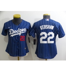 Women Los Angeles Dodgers 22 Clayton Kershaw Blue Stitched Baseball Jersey