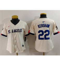 Women Los Angeles Dodgers 22 Clayton Kershaw Cream Stitched Jersey