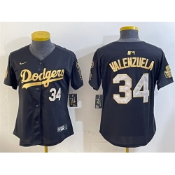 Women Los Angeles Dodgers 34 Toro Valenzuela Black Gold 2024 World Series With Fernando Memorial Patch Limited Stitched Baseball JerseyS 