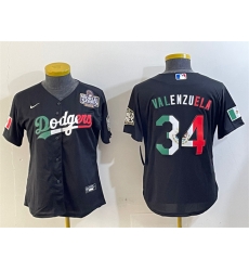 Women Los Angeles Dodgers 34 Toro Valenzuela Black Mexico 2024 World Series Cool Base Stitched Jersey