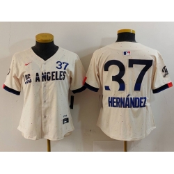 Women Los Angeles Dodgers 37 Teoscar Hern E1ndez Cream 2024 City Connect Limited Stitched Jersey