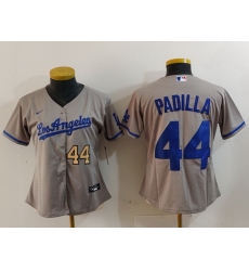 Women Los Angeles Dodgers 44 Vicente Padilla Grey Stitched Jersey 9