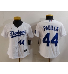 Women Los Angeles Dodgers 44 Vicente Padilla White Stitched Jersey 3