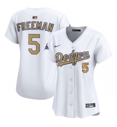 Women Los Angeles Dodgers 5 Freddie Freeman White 2025 Gold Collection Limited Stitched Baseball Jersey Women Los Angeles Dodgers 5 Freddie Freeman White 2025 Gold Collection Limited Stitched Baseball Jersey