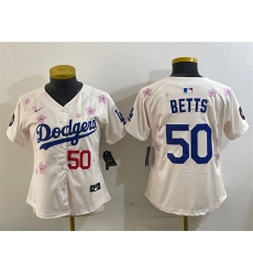 Women Los Angeles Dodgers 50 Mookie Betts Cream 2025 Tokyo Series Limited Stitched Baseball Jersey Women Los Angeles Dodgers 50 Mookie Betts Cream 2025 Tokyo Series Limited Stitched Baseball Jersey