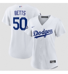 Women Los Angeles Dodgers 50 Mookie Betts White 2025 World Series Champions Home Cool Base Stitched Baseball Jersey  s