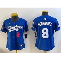 Women Los Angeles Dodgers 8 Enrique Hernandez Royal 2024 World Series Champions With Fernando Memorial Patch Alternate Limited Stitched Baseball Jersey 28R