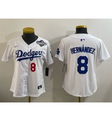 Women Los Angeles Dodgers 8 Enrique Hernandez White 2025 World Series Home Limited Stitched Baseball Jersey Women Los Angeles Dodgers 8 Enrique Hernandez White 2025 World Series Home Limited Stitched Baseball Jersey