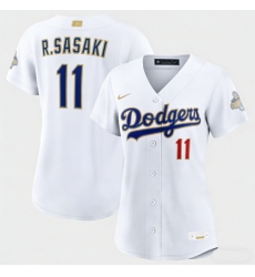 Women Los Angeles Dodgers Roki Sasaki Nike White 2026 Gold Collection Stadium Jersey Women Los Angeles Dodgers Roki Sasaki Nike White 2026 Gold Collection Stadium Jersey