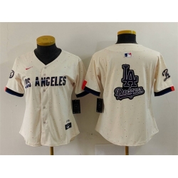 Women Los Angeles Dodgers Team Big Logo Cream 2024 City Connect Limited Stitched Jersey 3