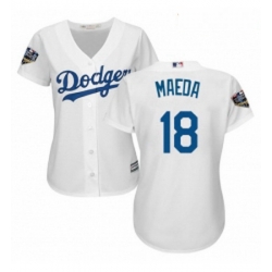 Womens Majestic Los Angeles Dodgers 18 Kenta Maeda Authentic White Home Cool Base 2018 World Series MLB Jersey