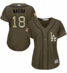 Womens Majestic Los Angeles Dodgers 18 Kenta Maeda Replica Green Salute to Service MLB Jersey