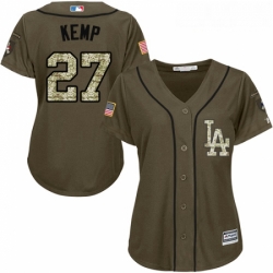 Womens Majestic Los Angeles Dodgers 27 Matt Kemp Replica Green Salute to Service MLB Jersey 