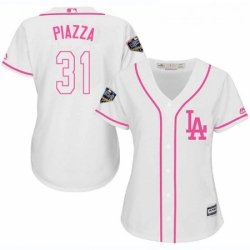 Womens Majestic Los Angeles Dodgers 31 Mike Piazza Authentic White Fashion Cool Base 2018 World Series MLB Jersey