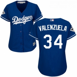 Womens Majestic Los Angeles Dodgers 34 Fernando Valenzuela Replica Royal Blue Alternate 2017 World Series Bound Cool Base MLB Jersey