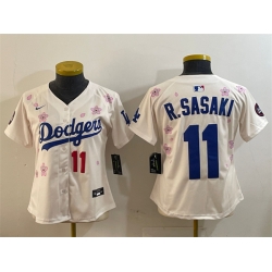 Youth Los Angeles Dodgers 11  Roki Sasaki Cream 2025 Tokyo Series Limited Stitched Baseball Jersey