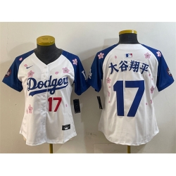 Youth Los Angeles Dodgers 17 Shohei Ohtani White Royal 2025 Tokyo Series Limited Stitched Baseball Jersey