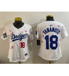 Youth Los Angeles Dodgers 18 Yoshinobu Yamamoto White 2025 World Series Champions Patch Tokyo Series Limited Stitched Baseball Jersey