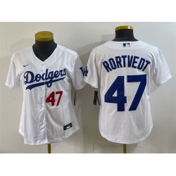 Youth Los Angeles Dodgers  47 Ben Rortvedt White Cool Base Stitched Baseball Jersey