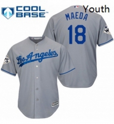 Youth Majestic Los Angeles Dodgers 18 Kenta Maeda Replica Grey Road 2017 World Series Bound Cool Base MLB Jersey