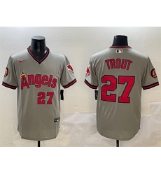 Men Los Angeles Angels 27 Mike Trout Grey With Patch Stitched Baseball Jersey