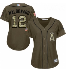 Womens Majestic Los Angeles Angels of Anaheim 12 Martin Maldonado Replica Green Salute to Service MLB Jersey