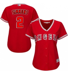 Womens Majestic Los Angeles Angels of Anaheim 2 Andrelton Simmons Authentic Red Alternate MLB Jersey