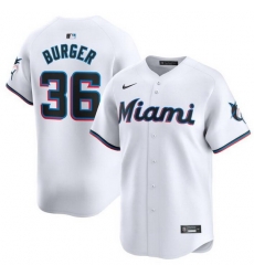 Men Miami Marlins 36 Jake Burger White 2024 Home Limited Stitched Baseball Jersey