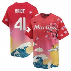 Men Miami Marlins 41 Jonah Bride Pink Japanese Heritage Night 2025 Limited Baseball Jersey