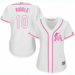 Womens Majestic Miami Marlins 10 JT Riddle Replica White Fashion Cool Base MLB Jersey 