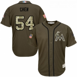 Youth Majestic Miami Marlins 54 Wei Yin Chen Authentic Green Salute to Service MLB Jersey