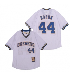 Men Hank Aaron #44 Milwaukee Brewers Jersey Mitchell Ness white Men Hank Aaron #44 Milwaukee Brewers Jersey Mitchell Ness white