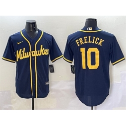 Men Milwaukee Brewers 10 Sal Frelick Navy Cool Base Stitched Jersey
