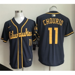 Men Milwaukee Brewers  11 Jackson Chourio Navy 2025 Cool Base Stitched Baseball Jersey