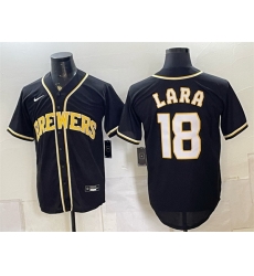 Men Milwaukee Brewers 18 Luis Lara 2026 Fashion Replica Black Out Stitched Baseball Jersey Men Milwaukee Brewers 18 Luis Lara 2026 Fashion Replica Black Out Stitched Baseball Jersey