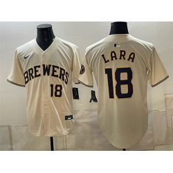 Men Milwaukee Brewers  18 Luis Lara Cream Stitched Baseball Jersey