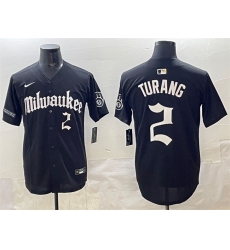 Men Milwaukee Brewers 2 Brice Turang Black 27Gothic 414 Shadows Edition 27 Vapor Premier Limited Stitched Jersey Men Milwaukee Brewers 2 Brice Turang Black 27Gothic 414 Shadows Edition 27 Vapor Premier Limited Stitched Jersey