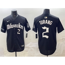Men Milwaukee Brewers 2 Brice Turang Black  27Gothic 414 Shadows Edition 27 Vapor Premier Limited Stitched Jersey
