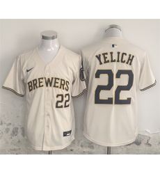 Men Milwaukee Brewers 22 Christian Yelich Cream Home Limited Stitched Jersey Men Milwaukee Brewers 22 Christian Yelich Cream Home Limited Stitched Jersey