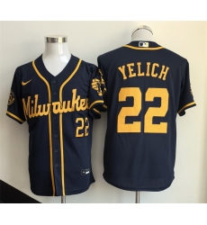 Men Milwaukee Brewers 22 Christian Yelich Navy 2025 Stitched Baseball Jersey Men Milwaukee Brewers 22 Christian Yelich Navy 2025 Stitched Baseball Jersey
