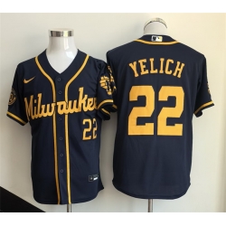 Men Milwaukee Brewers  22 Christian Yelich Navy 2025 Stitched Baseball Jersey