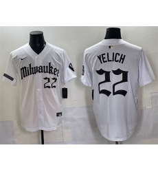 Men Milwaukee Brewers 22 Christian Yelich White  27Gothic 414 Shadows Edition 27 Vapor Premier Limited Stitched Jersey