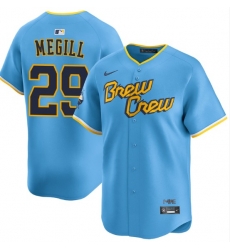 Men Milwaukee Brewers 29 Trevor Megill Light Blue City Limited Stitched Baseball Jersey Men Milwaukee Brewers 29 Trevor Megill Light Blue City Limited Stitched Baseball Jersey
