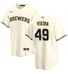 Men Milwaukee Brewers 49 Thyago Vieira Cream Cool Base Stitched Baseball Jersey